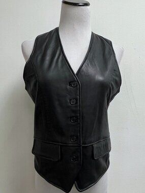INC MACYS black leather button western vest waistcoat Vintage 90s S NWT boho hip